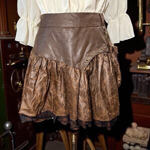 Spirit Halloween Womens Brown Steampunk Faux Leather Lace Mini Skirt Size M/L